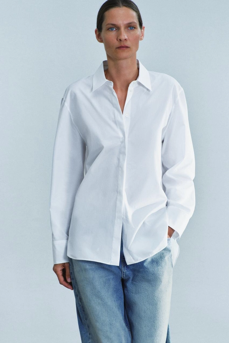 Однотонная рубашка из поплина Zara «ZW»