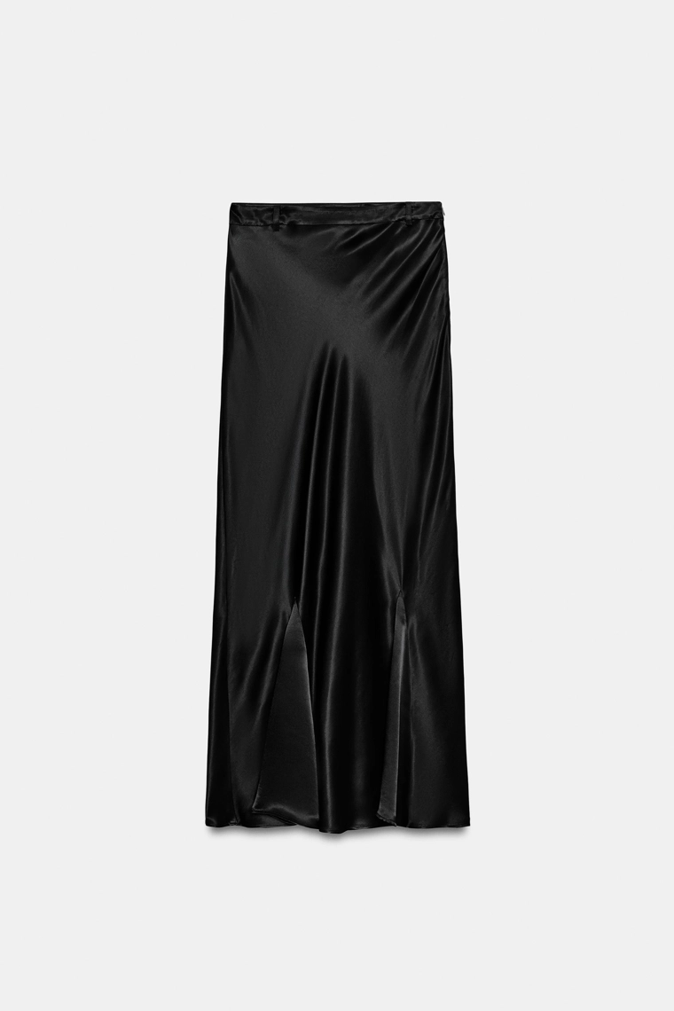 Длинная атласная юбка с клиньями zw collection