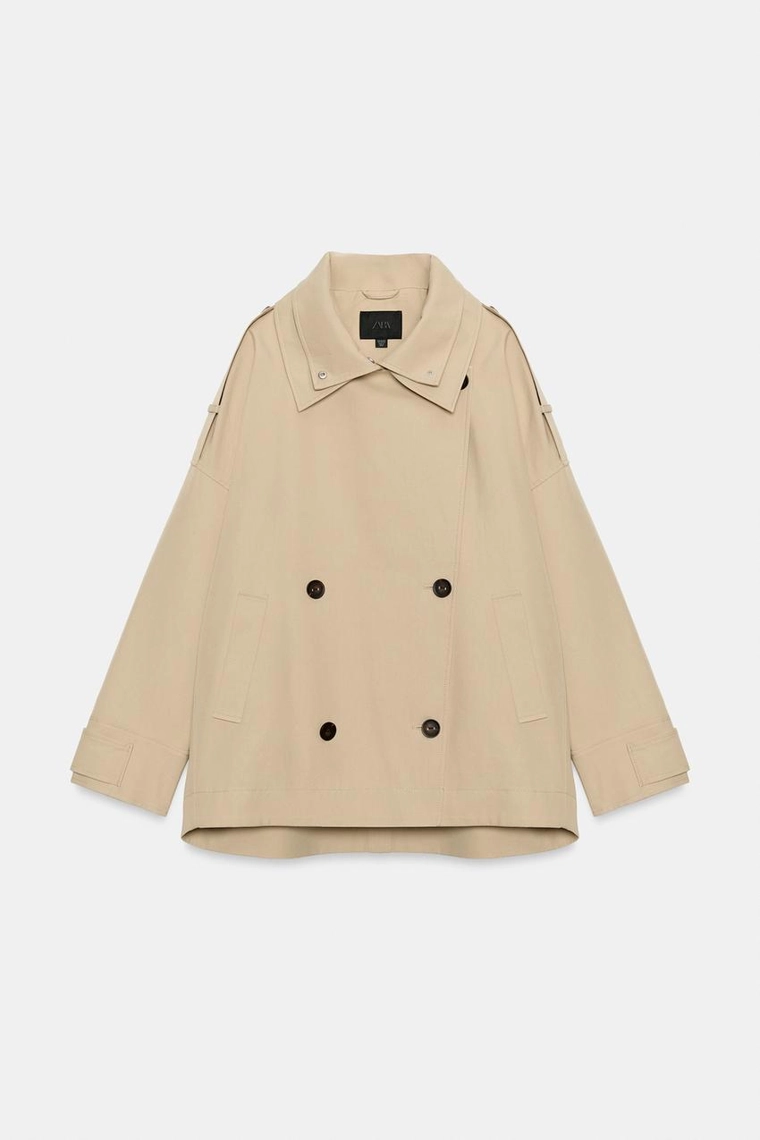 Укороченное тренч-пальто с высоким воротником oversize