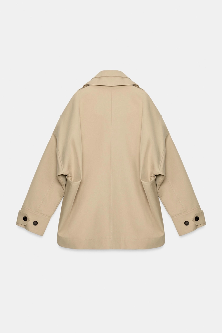 Укороченное тренч-пальто с высоким воротником oversize