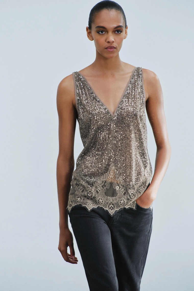 Комбинированный топ с пайетками zw collection