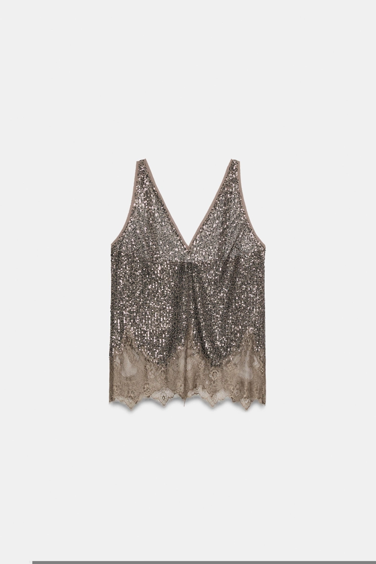 Комбинированный топ с пайетками zw collection
