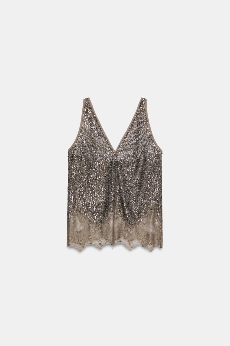 Комбинированный топ с пайетками Zara «ZW»