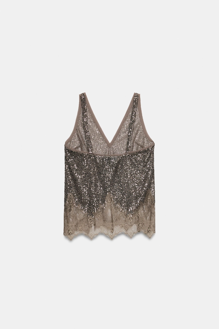 Комбинированный топ с пайетками zw collection