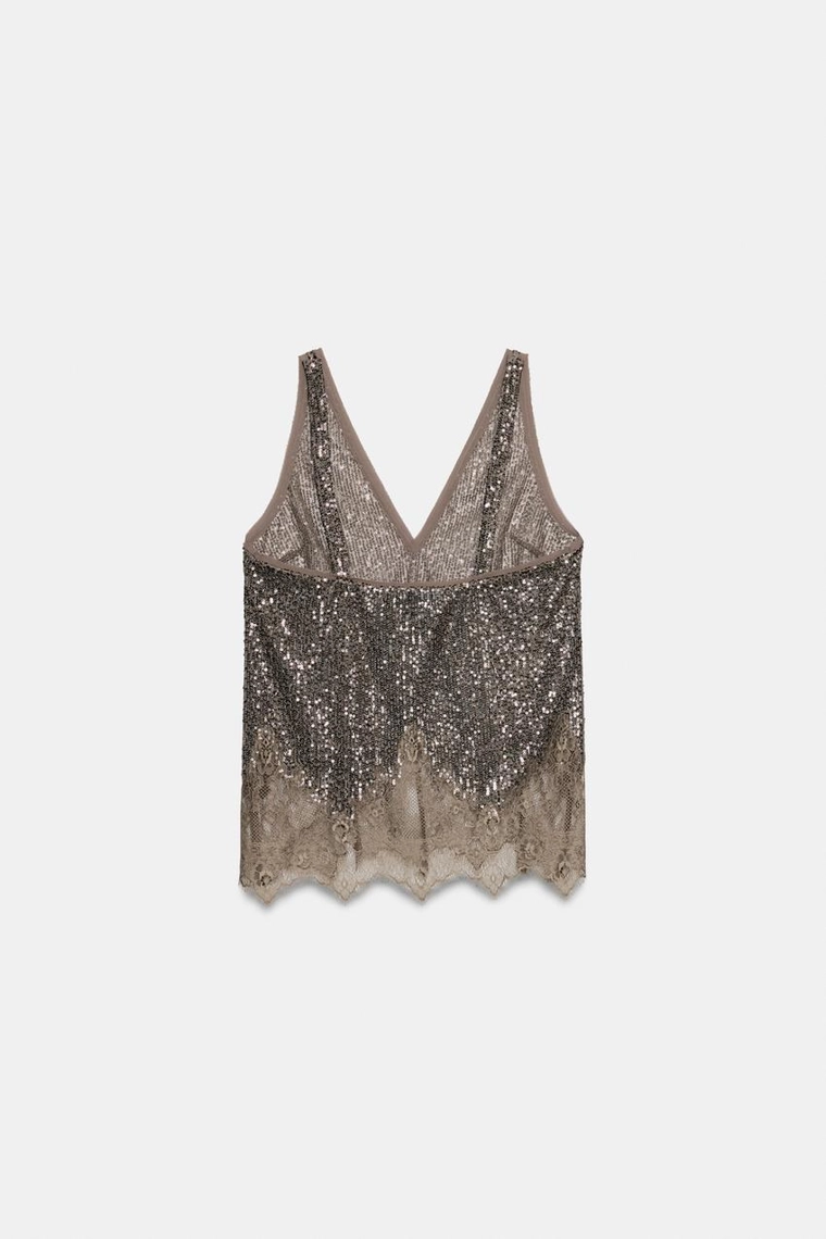 Комбинированный топ с пайетками Zara «ZW»