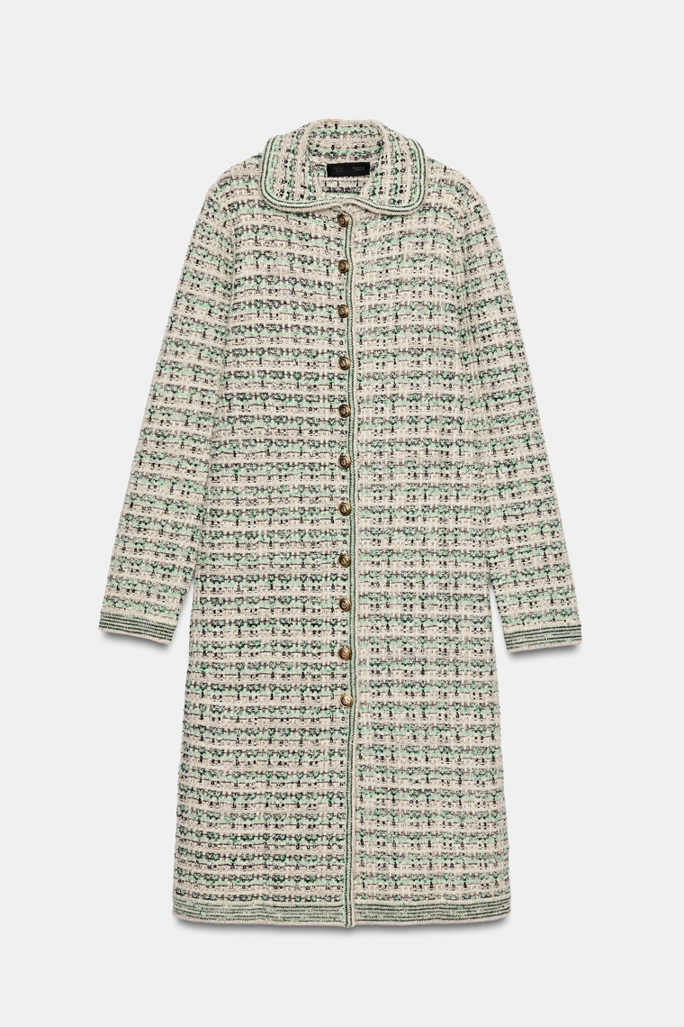 Текстурированное длинное пальто с металлической нитью