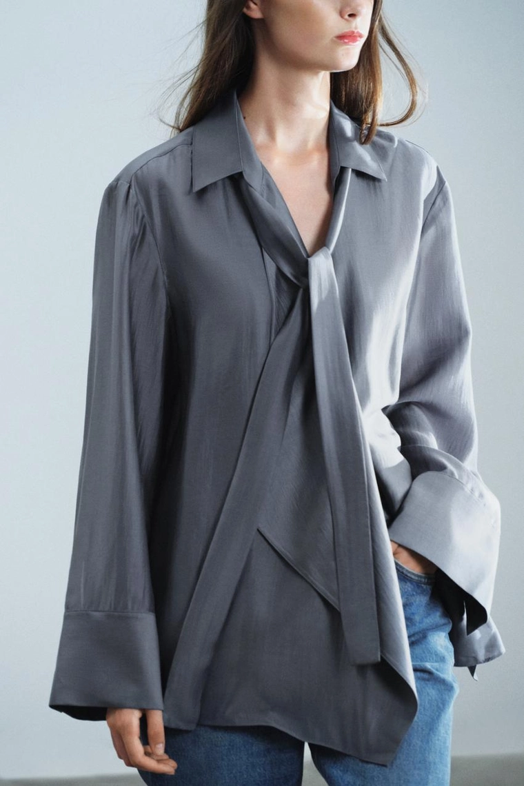 Рубашка Zara «ZW» с асимметричным кроем и завязками