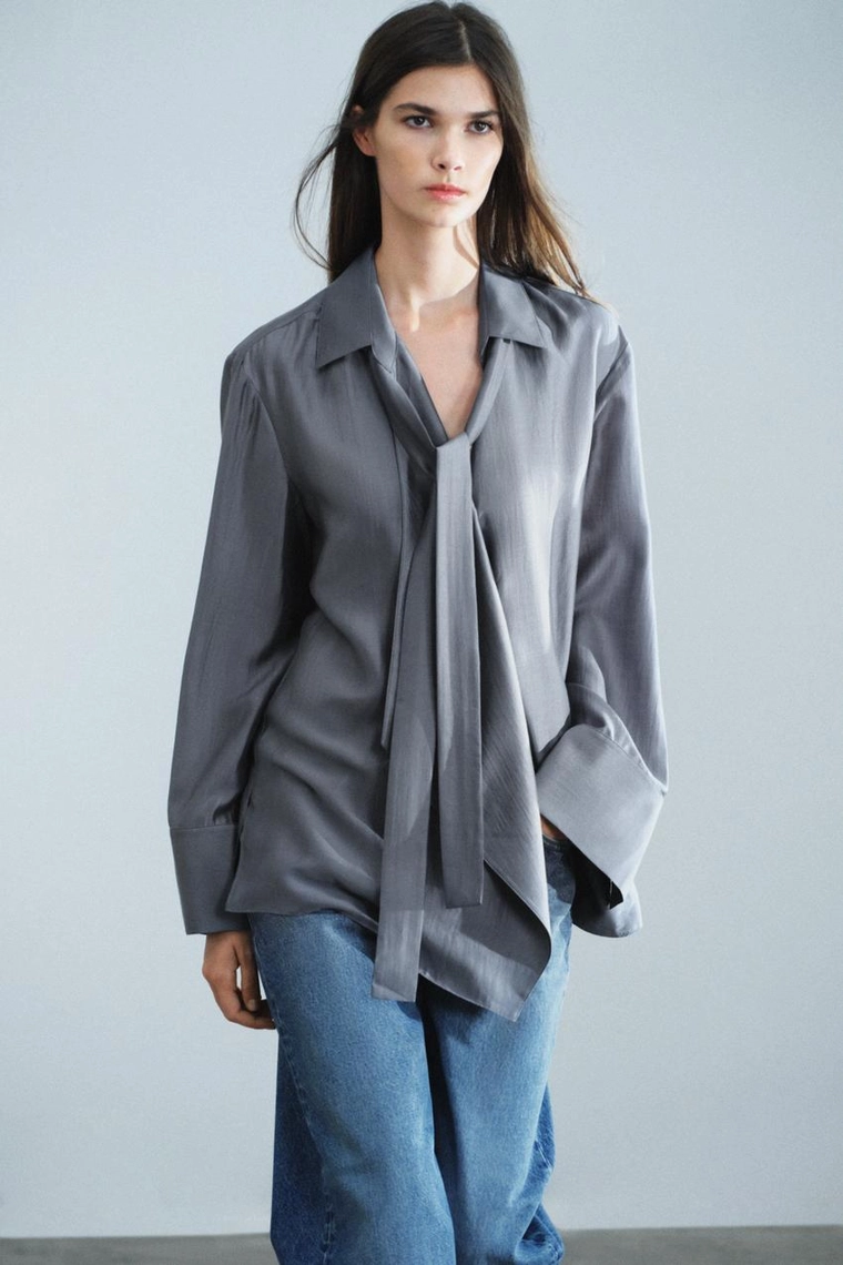 Рубашка Zara «ZW» с асимметричным кроем и завязками