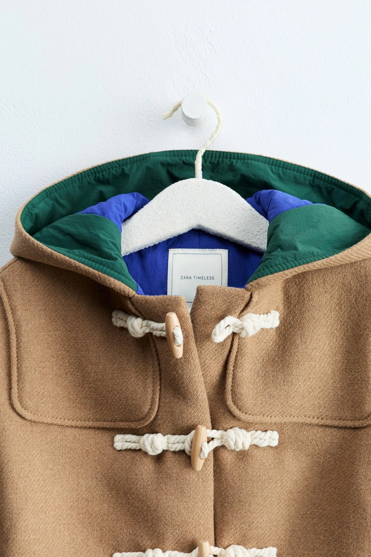 Пальто-дафлкот с капюшоном из шерстяной смеси Zara «Timeless»