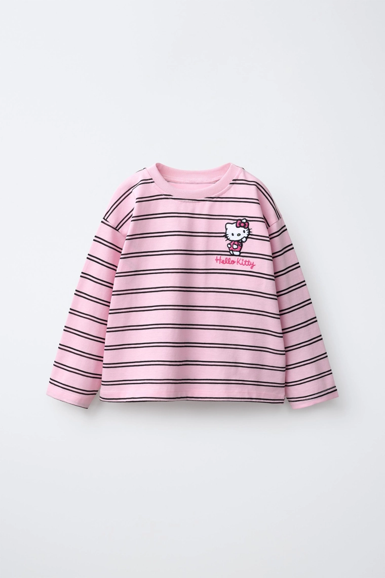 Полосатая футболка с длинным рукавом и вышивкой hello kitty