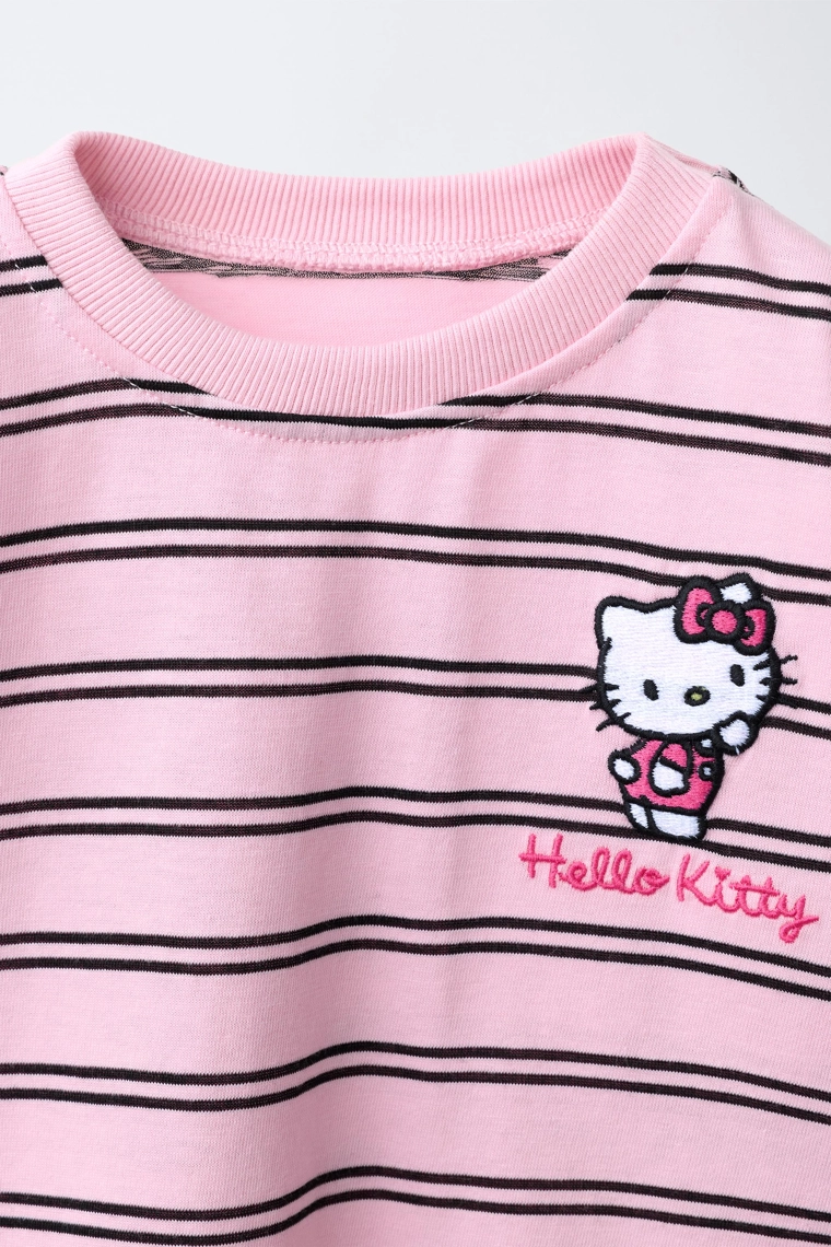 Полосатая футболка с длинным рукавом и вышивкой hello kitty