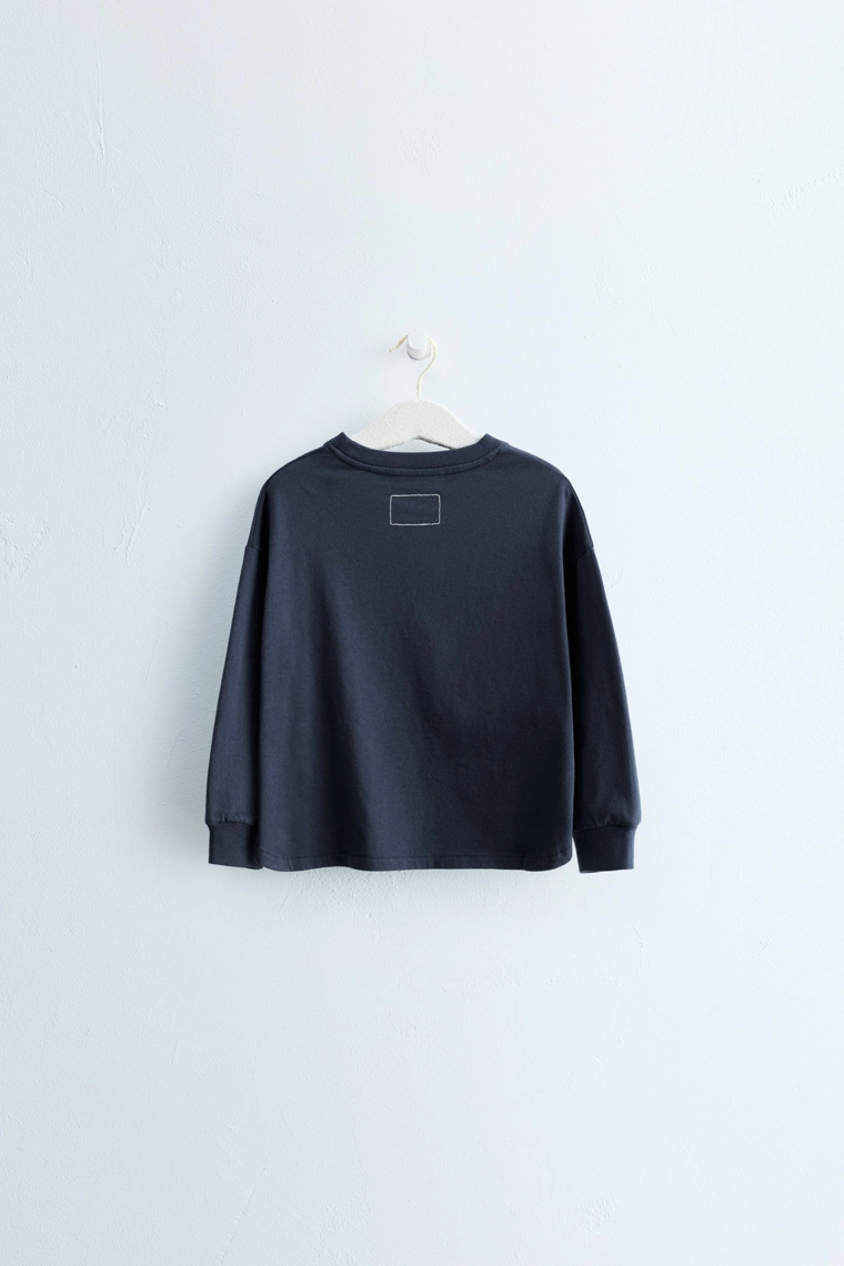Футболка zara timeless с длинными рукавами и манжетами, синяя