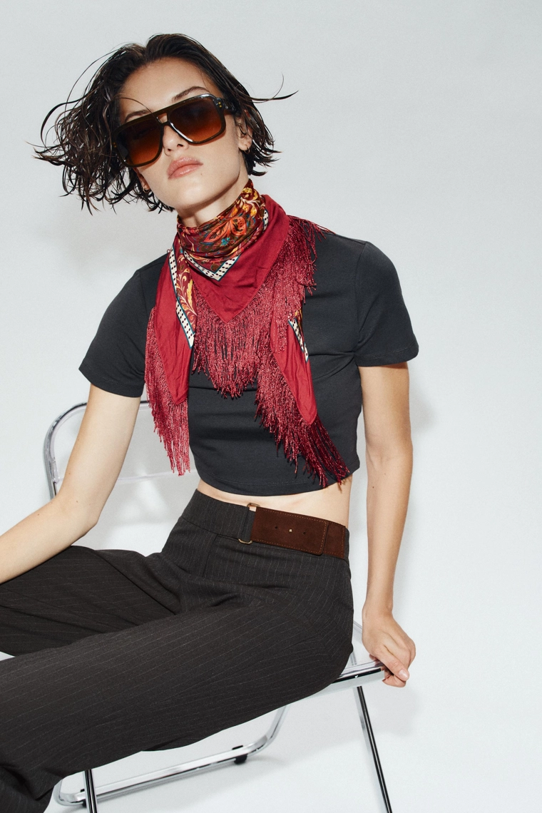 Платок с цветочным принтом из шелкового микса с бахромой