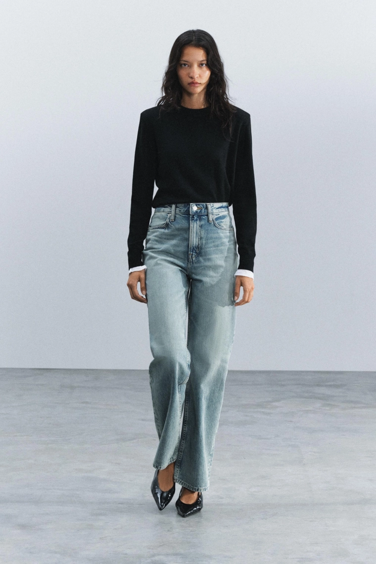 Джинсы zara woman с высокой талией и прямыми брюками