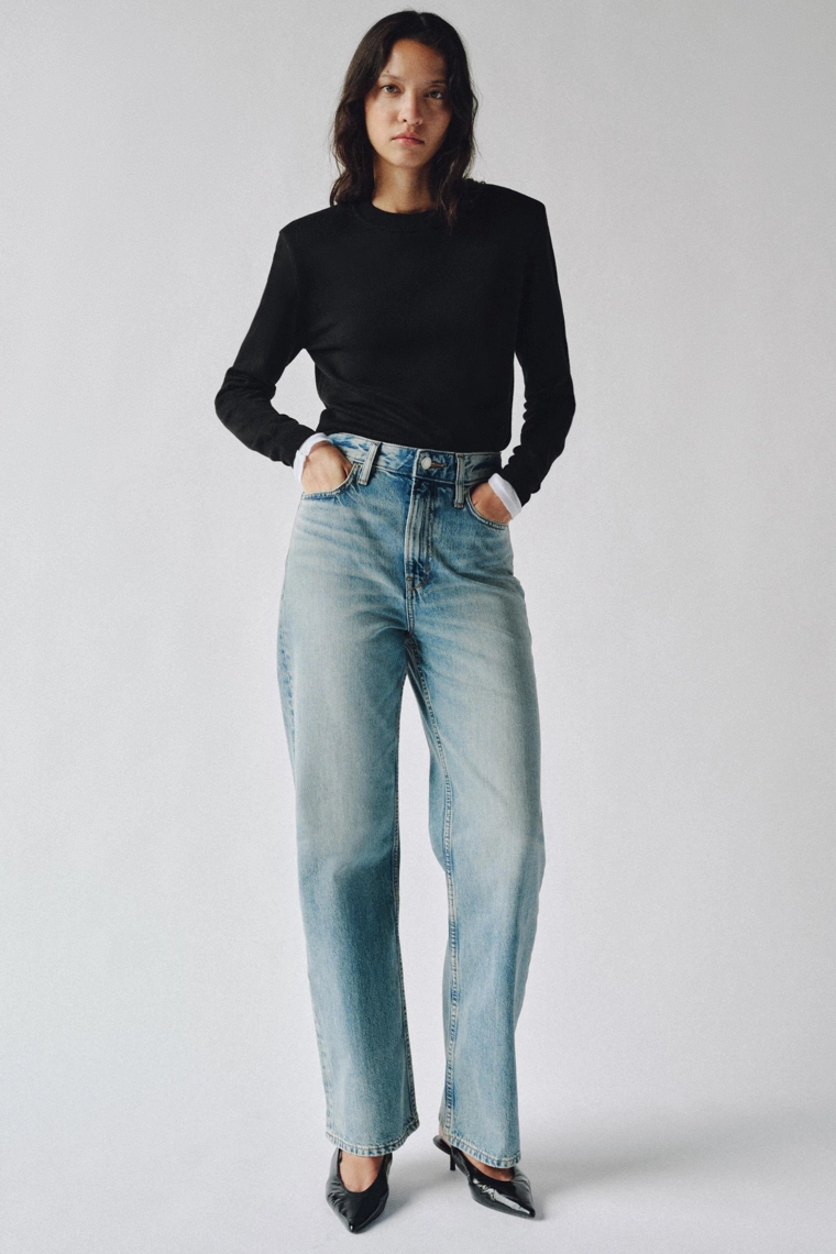 Джинсы zara woman с высокой талией и прямыми брюками