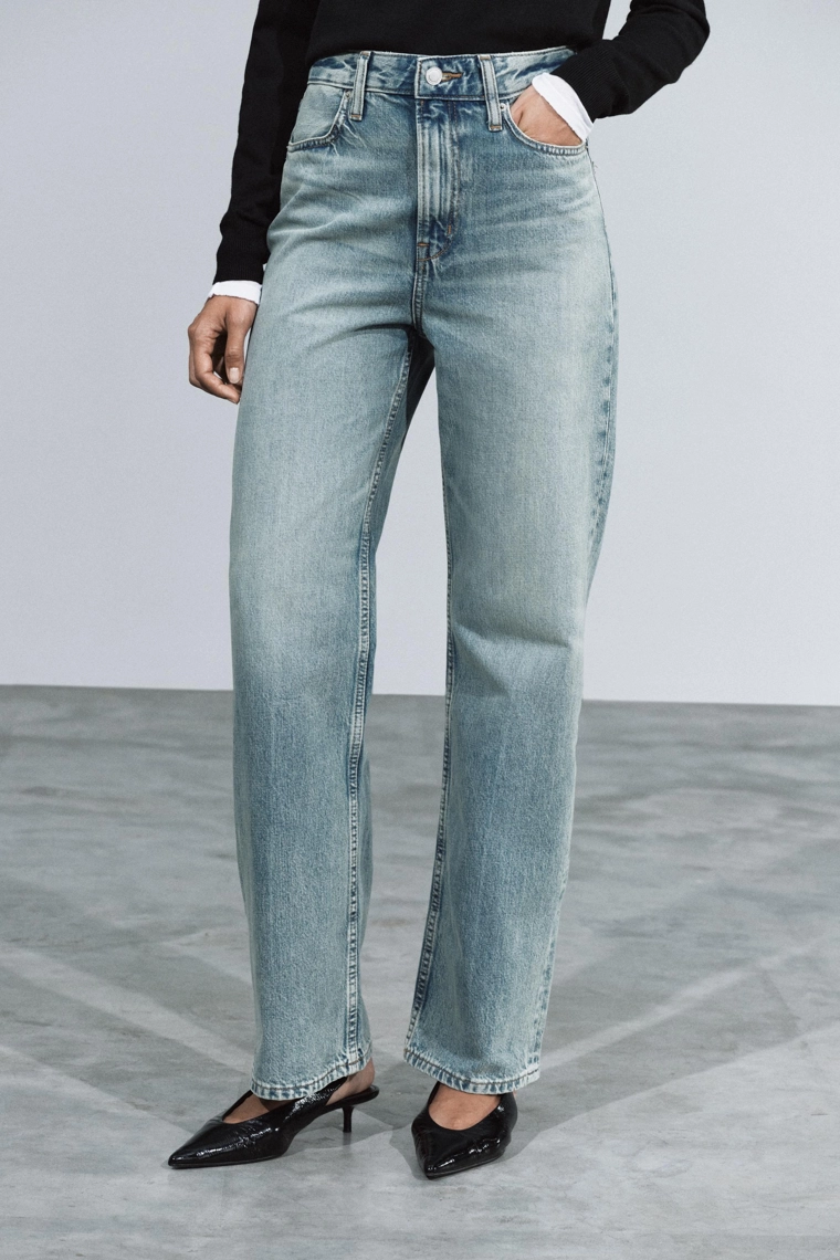 Джинсы zara woman с высокой талией и прямыми брюками