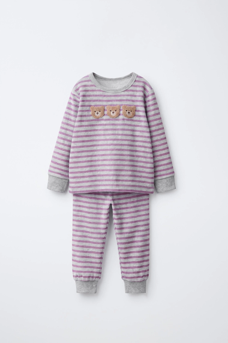 Пижама из велюра в полоску с медвежатами 1,5-6 лет