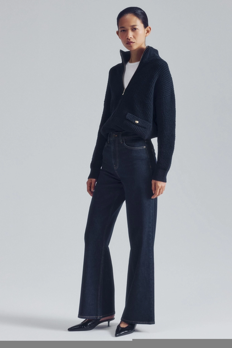 Джинсы с высокой талией и широкими штанинами zw collection comfort
