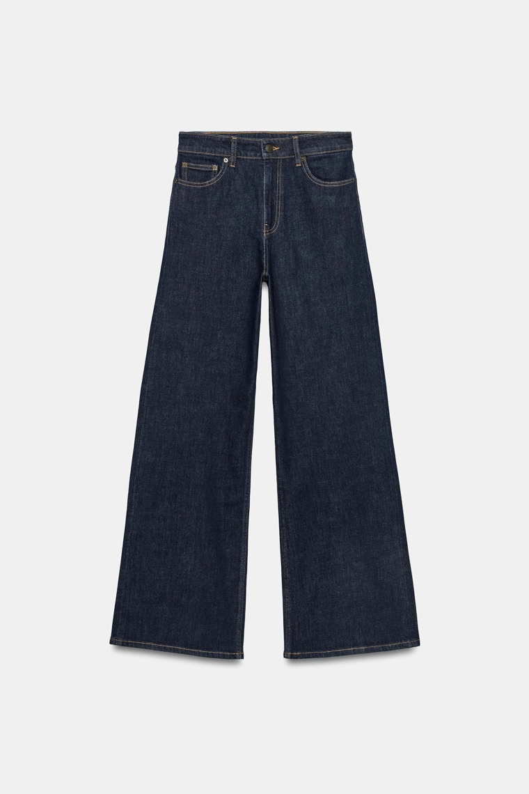 Джинсы с высокой талией и широкими штанинами zw collection comfort