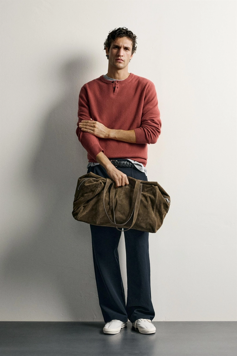 Пуловер henley из 100% шерсти