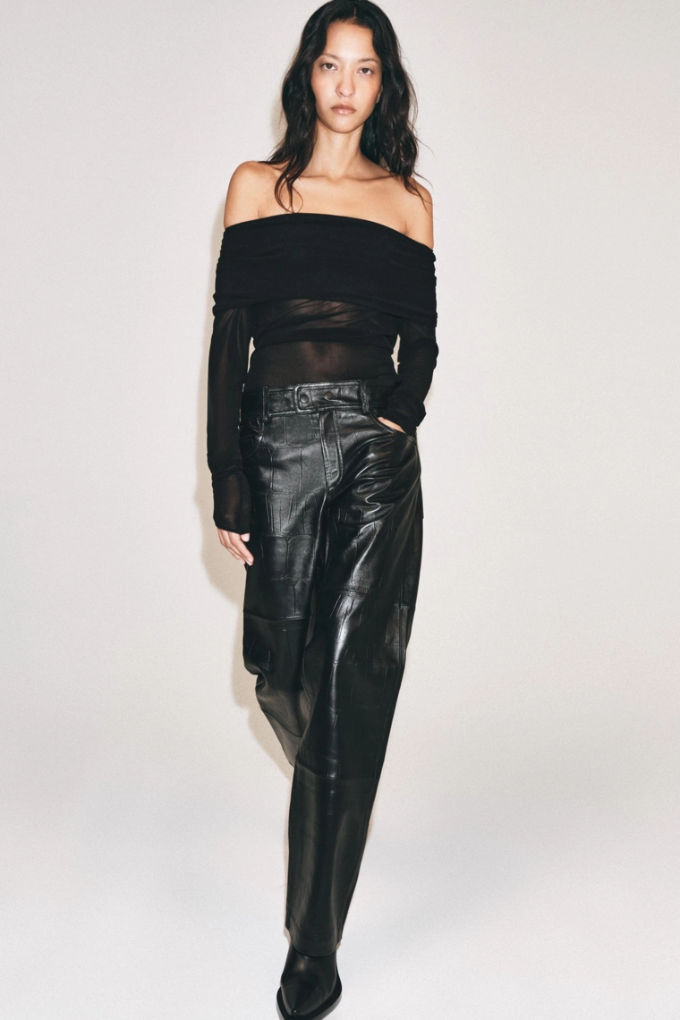Прямые брюки из 100% кожи zw collection