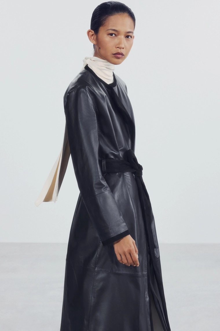 Пальто zw collection из комбинированной кожи 100%