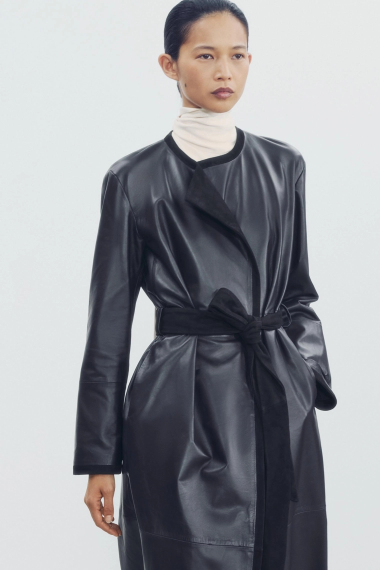 Пальто zw collection из комбинированной кожи 100%