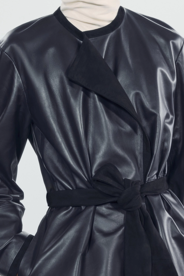 Пальто zw collection из комбинированной кожи 100%