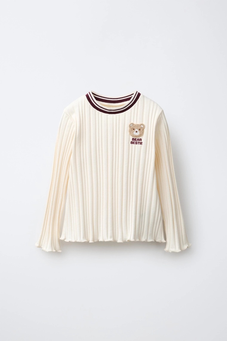 Футболка с нашивкой медвежонка из вязаного трикотажа