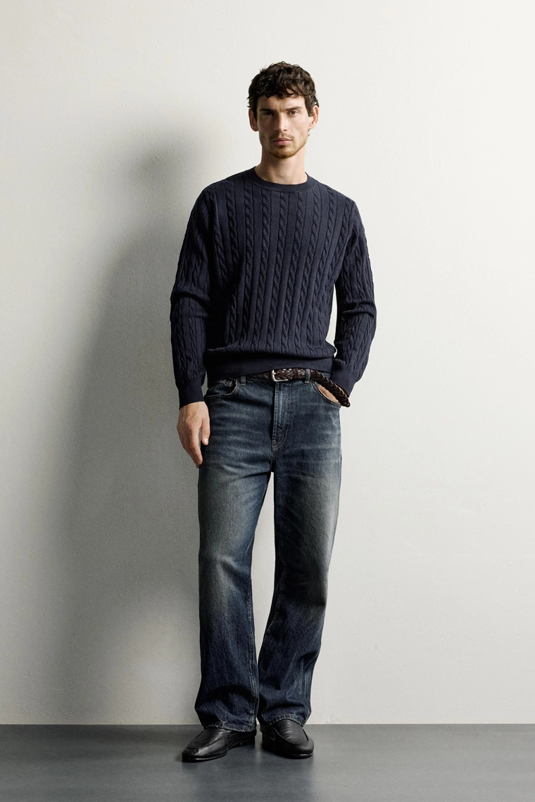 Джемпер из хлопка и шерсти с косами