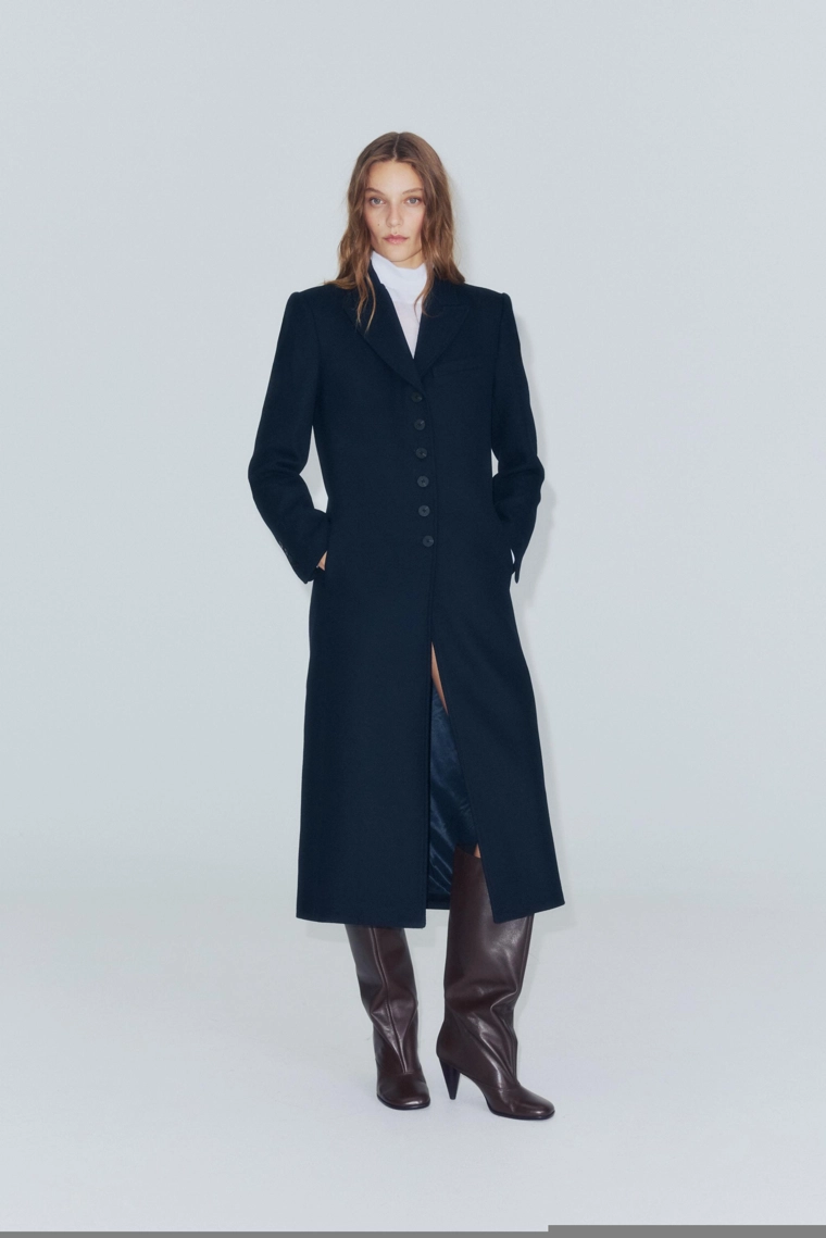 Длинное пальто из шерстяной ткани zw collection