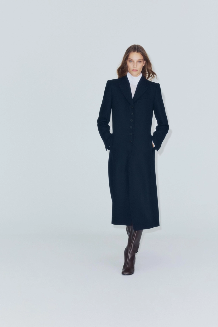 Длинное пальто из шерстяной ткани zw collection