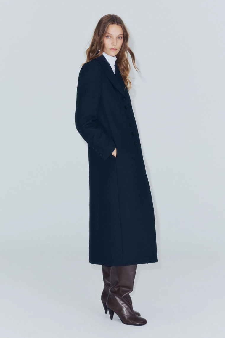Длинное пальто из шерстяной ткани zw collection