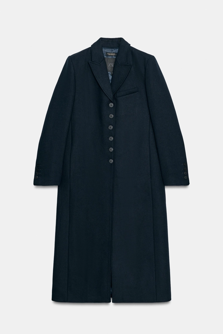 Длинное пальто из шерстяной ткани zw collection