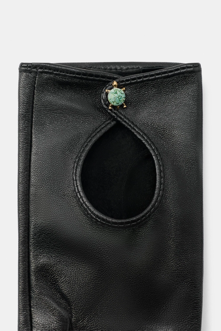 Короткие перчатки из 100% кожи с аппликацией в виде черепахи