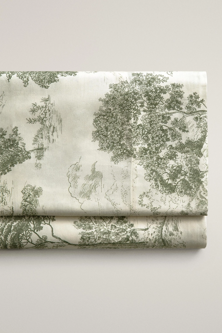Простыня из сатина с принтом toile de jouy (300 нитей)
