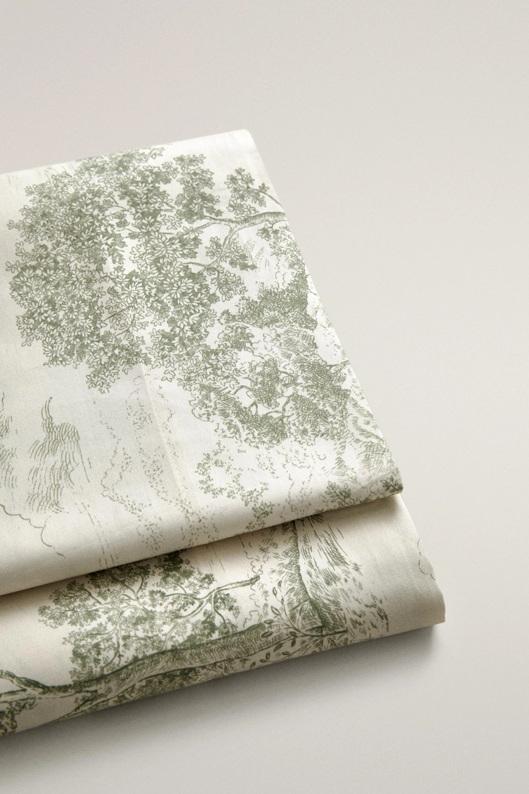 Простыня из сатина с принтом toile de jouy (300 нитей)
