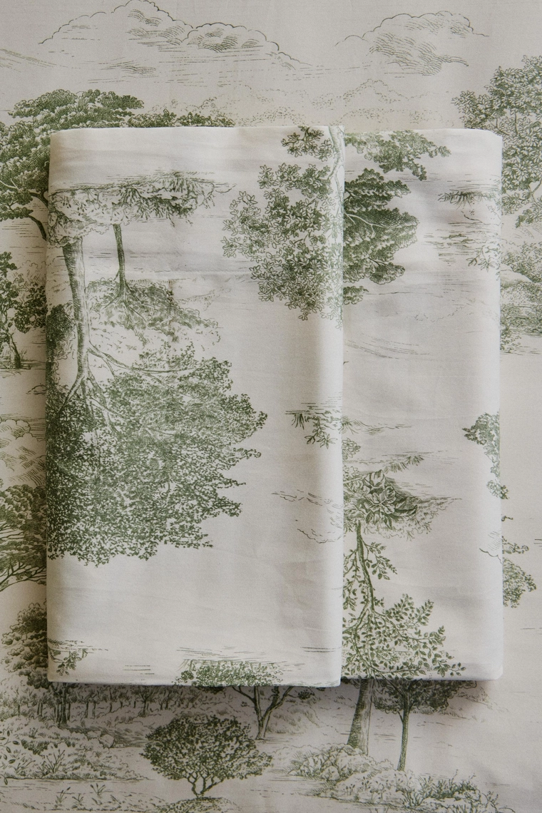 Простыня из сатина с принтом toile de jouy (300 нитей)
