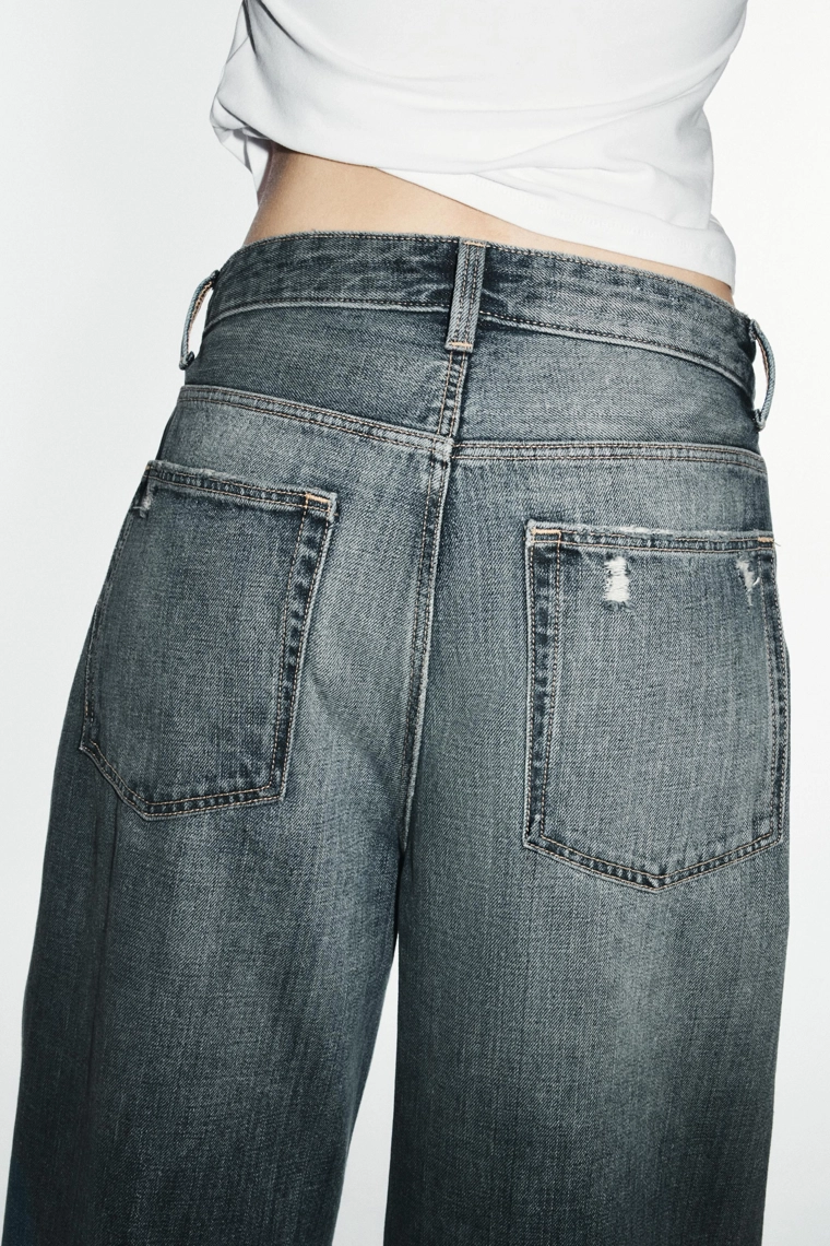 Джинсы trf baggy с завышенной талией и рваными деталями