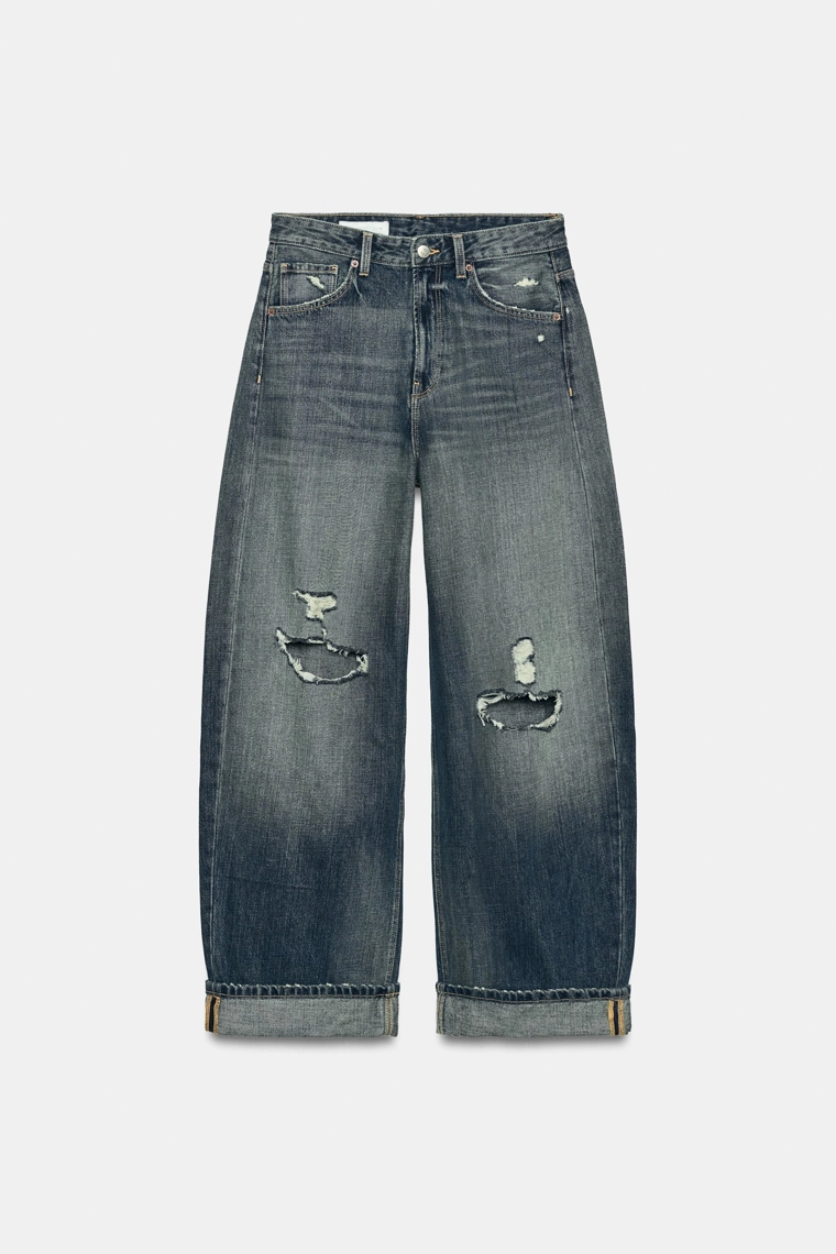 Джинсы trf baggy с завышенной талией и рваными деталями