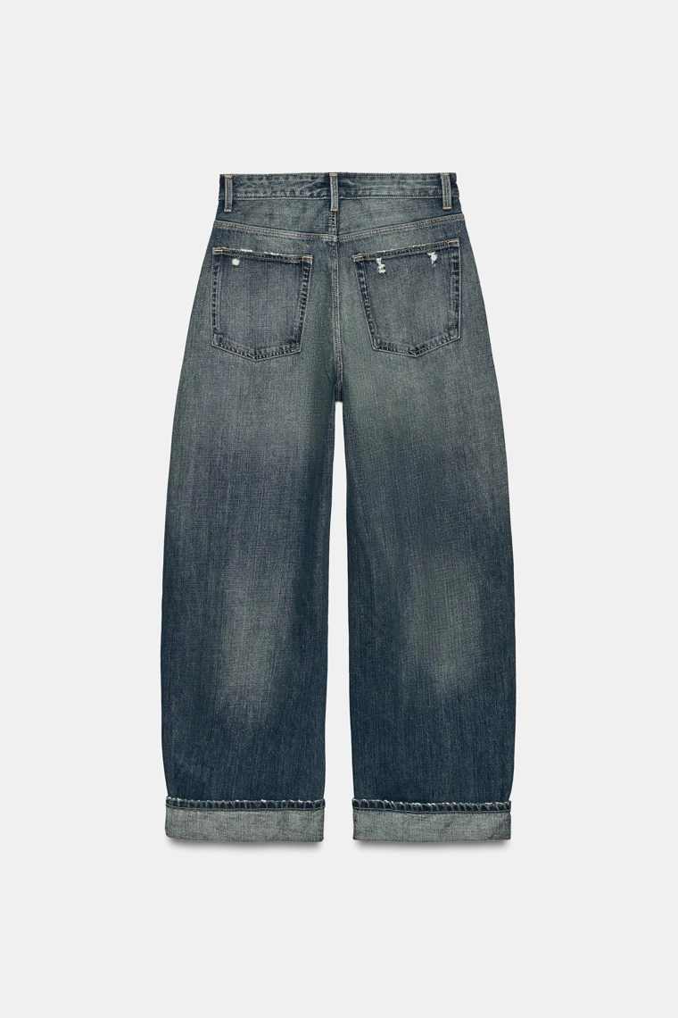 Джинсы trf baggy с завышенной талией и рваными деталями
