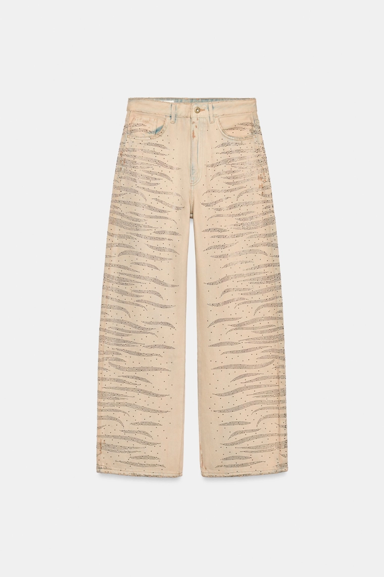 Джинсы baggy средней посадки с блестками