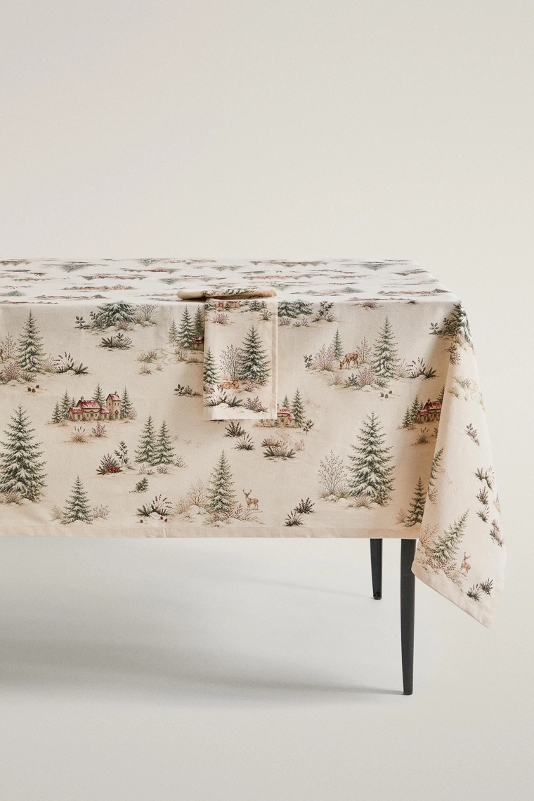 Хлопковая скатерть с рождественским узором toile de jouy
