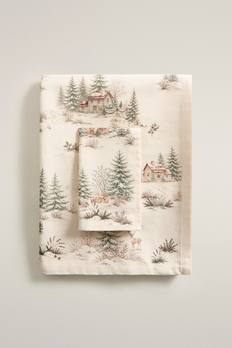 Хлопковая скатерть с рождественским узором toile de jouy