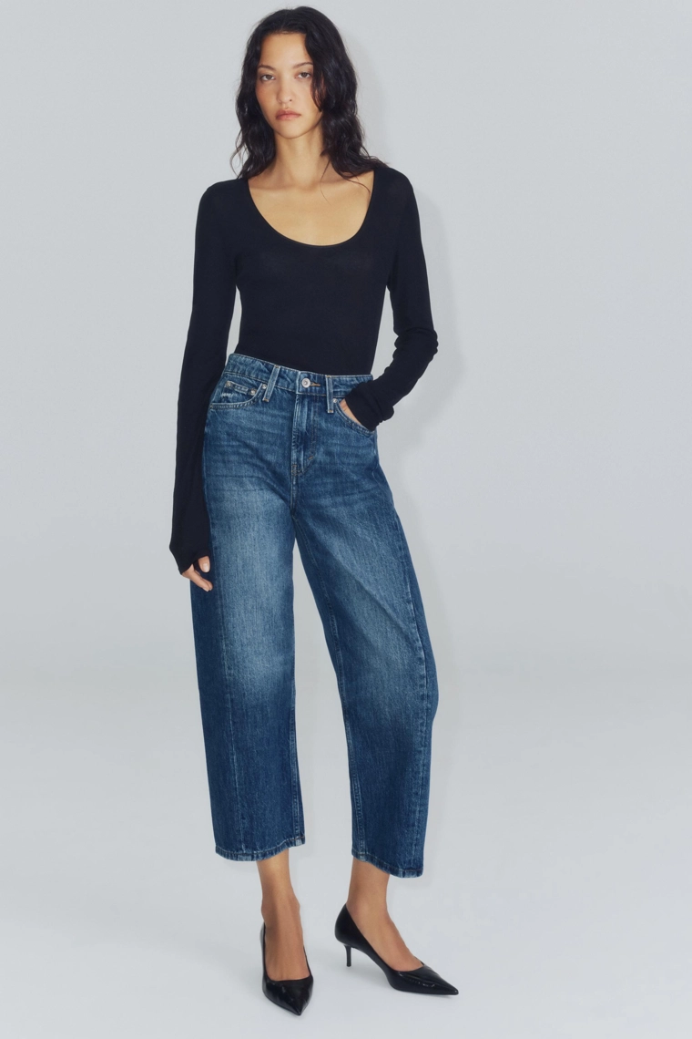 Джинсы Zara «ZW» средней посадки с расслабленным кроем и укороченной длиной