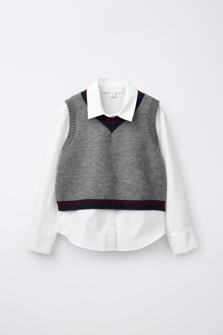 Рубашка с вязаным жилетом varsity