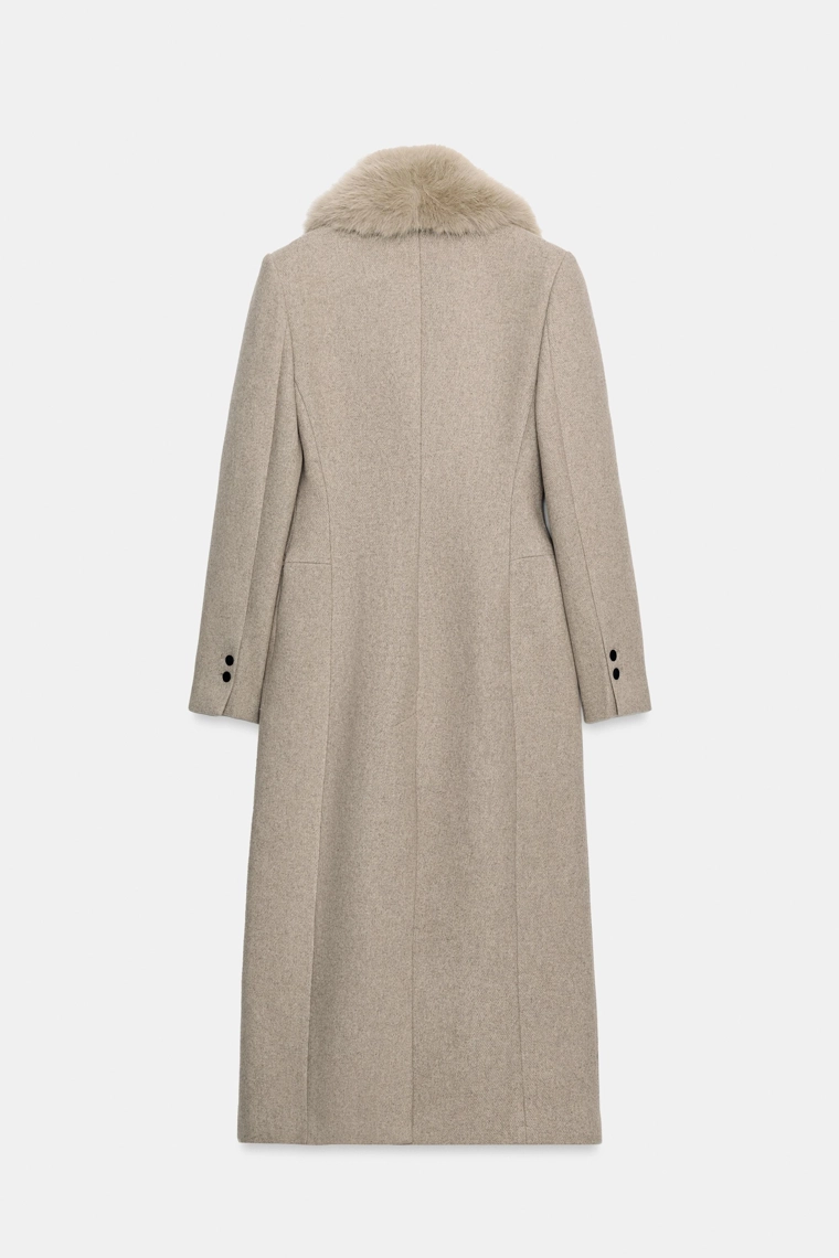 Пальто с искусственным меховым воротником из шерстяной смеси Zara «ZW»