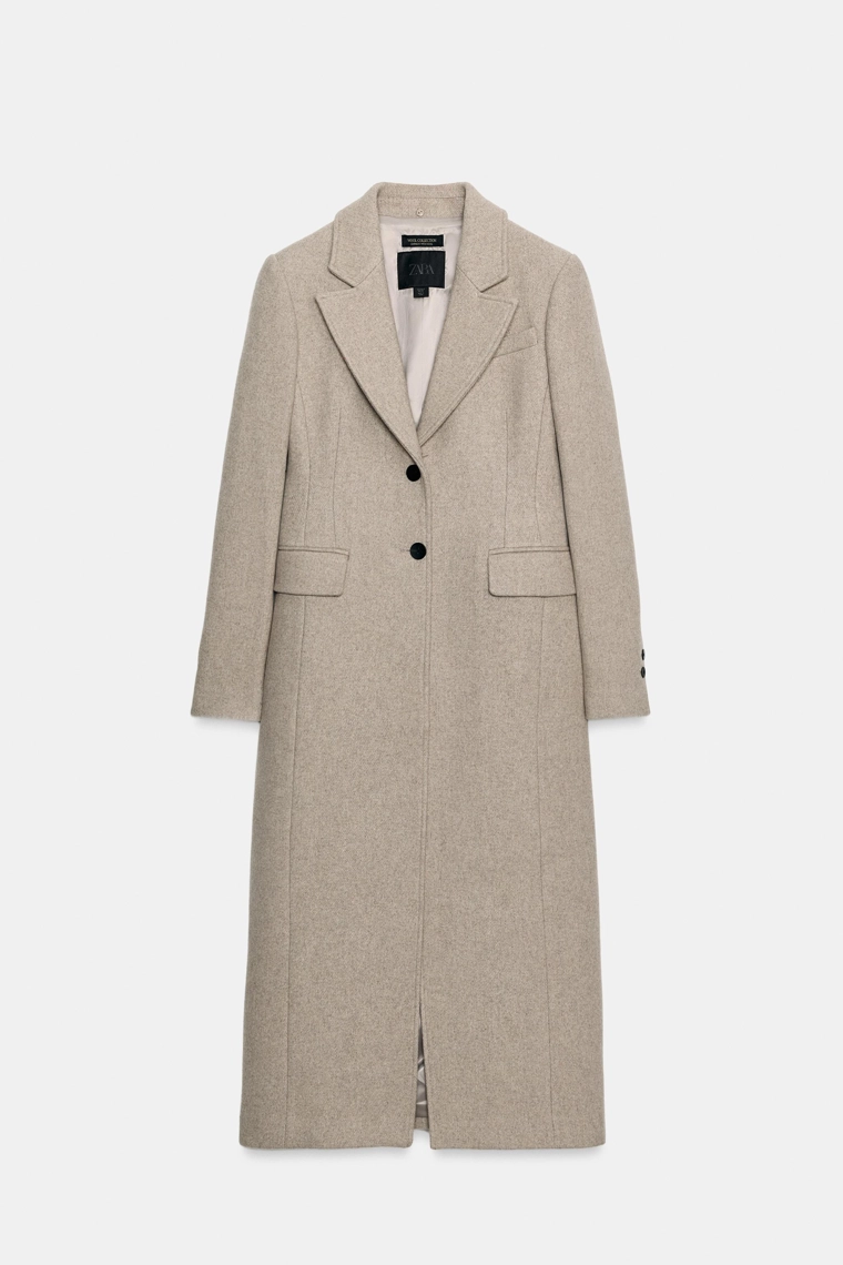 Пальто с искусственным меховым воротником из шерстяной смеси Zara «ZW»