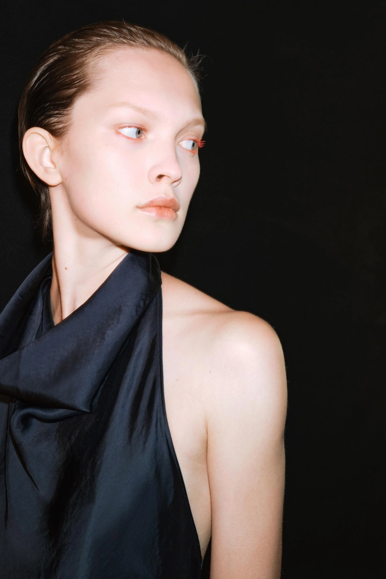Платье миди из сатина с воротником-халтер Zara «ZW»