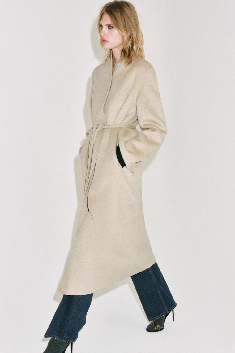 Пальто из шерстяной смеси с поясом zw collection